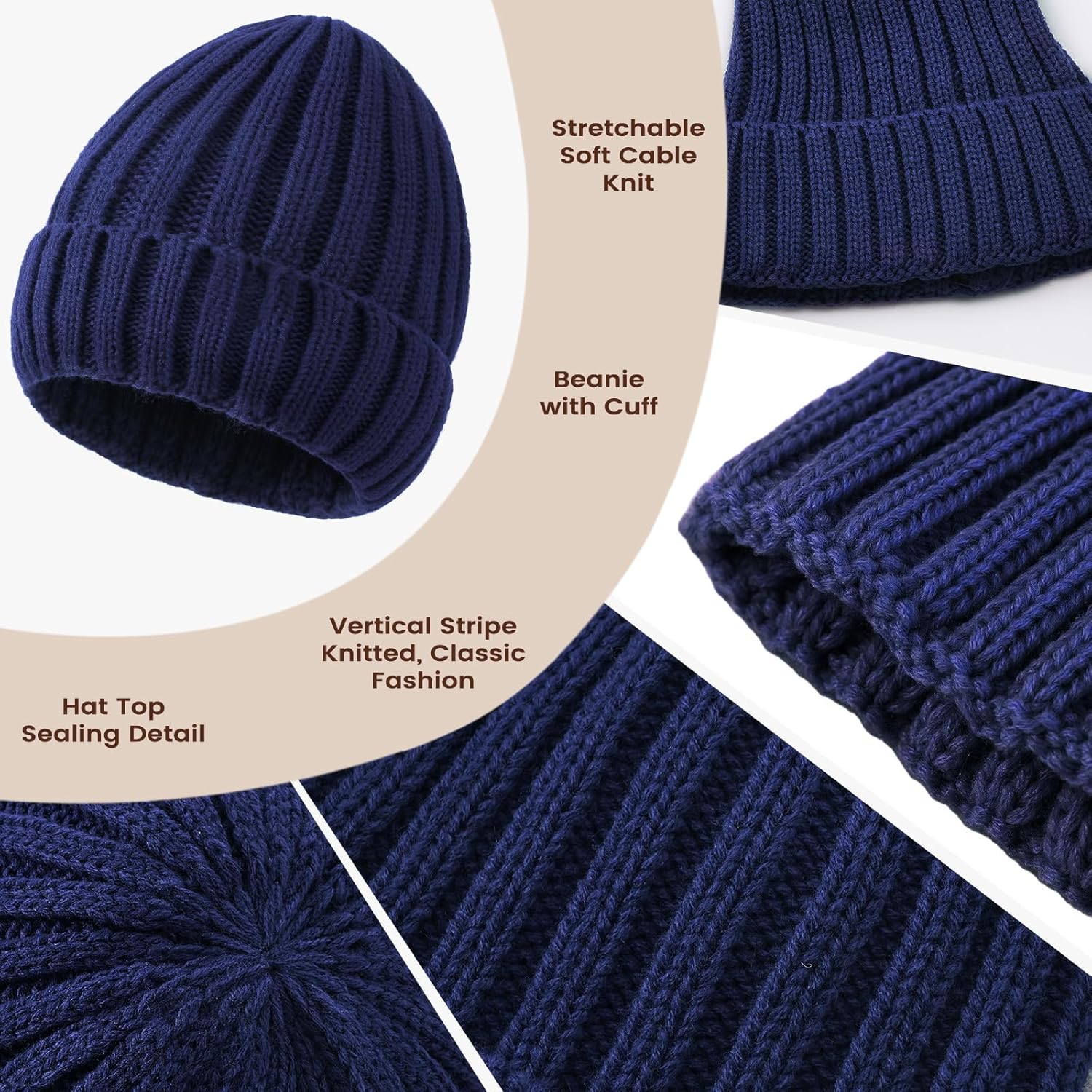 Winter Hat Beanie Long Scarf Touchscreen Gloves Set, 3Pcs Soft Thick Fleece Lined Gloves Skull Cap Scarf Set for Women Men - Image 3