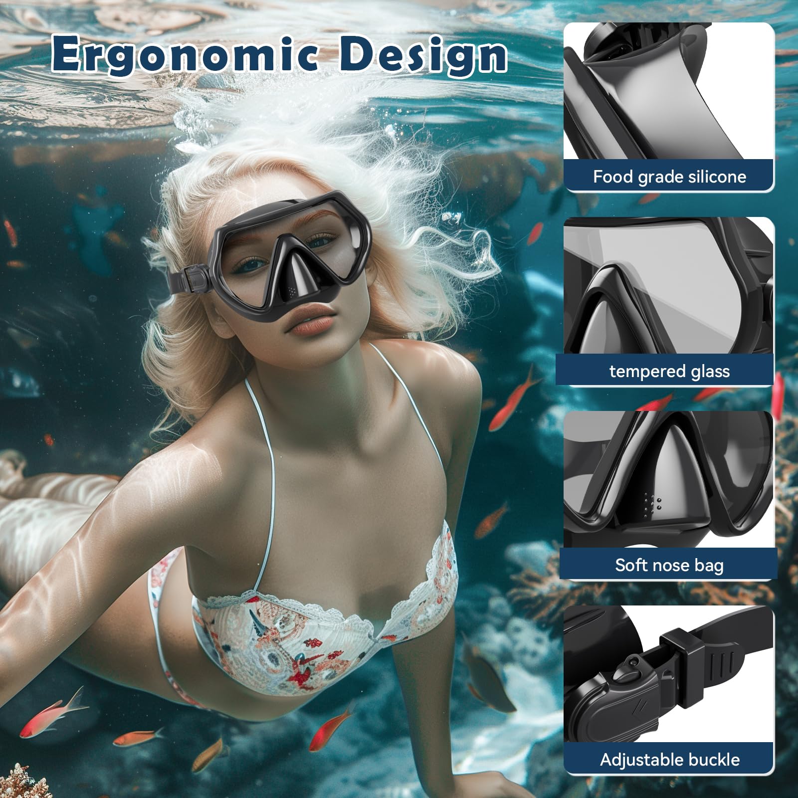 Maschera Subacquea Bambini, Maschera Snorkeling Bambino Con Lenti In PVC, Panoramici A 180°, Con Guarnizione In Silicone, Anti-Perdita e Ppannamento, Occhialini Nuoto Bambini 4-10 Età