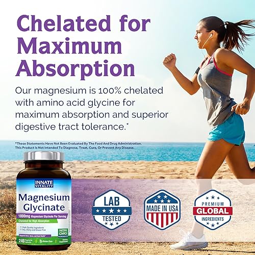 Miniatura 5 de Innate Vitality Magnesium Glycinate 1000mg Per Serving | 140mg Elemental Magnesium Supplement - High Absorption, Non Buffered, Non-GMO & No Gluten -