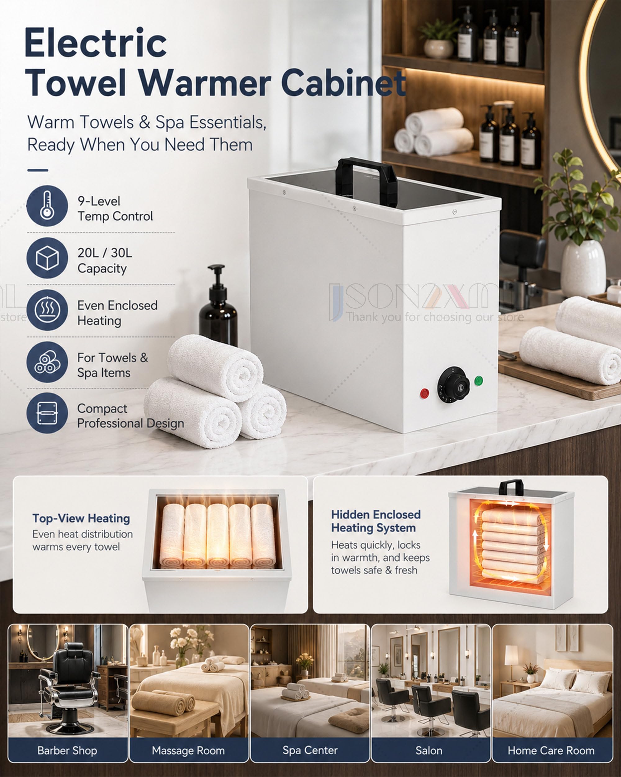 Calentador de Toallas SPA 30-110°C con Estante Inoxidable para Salón White-20L