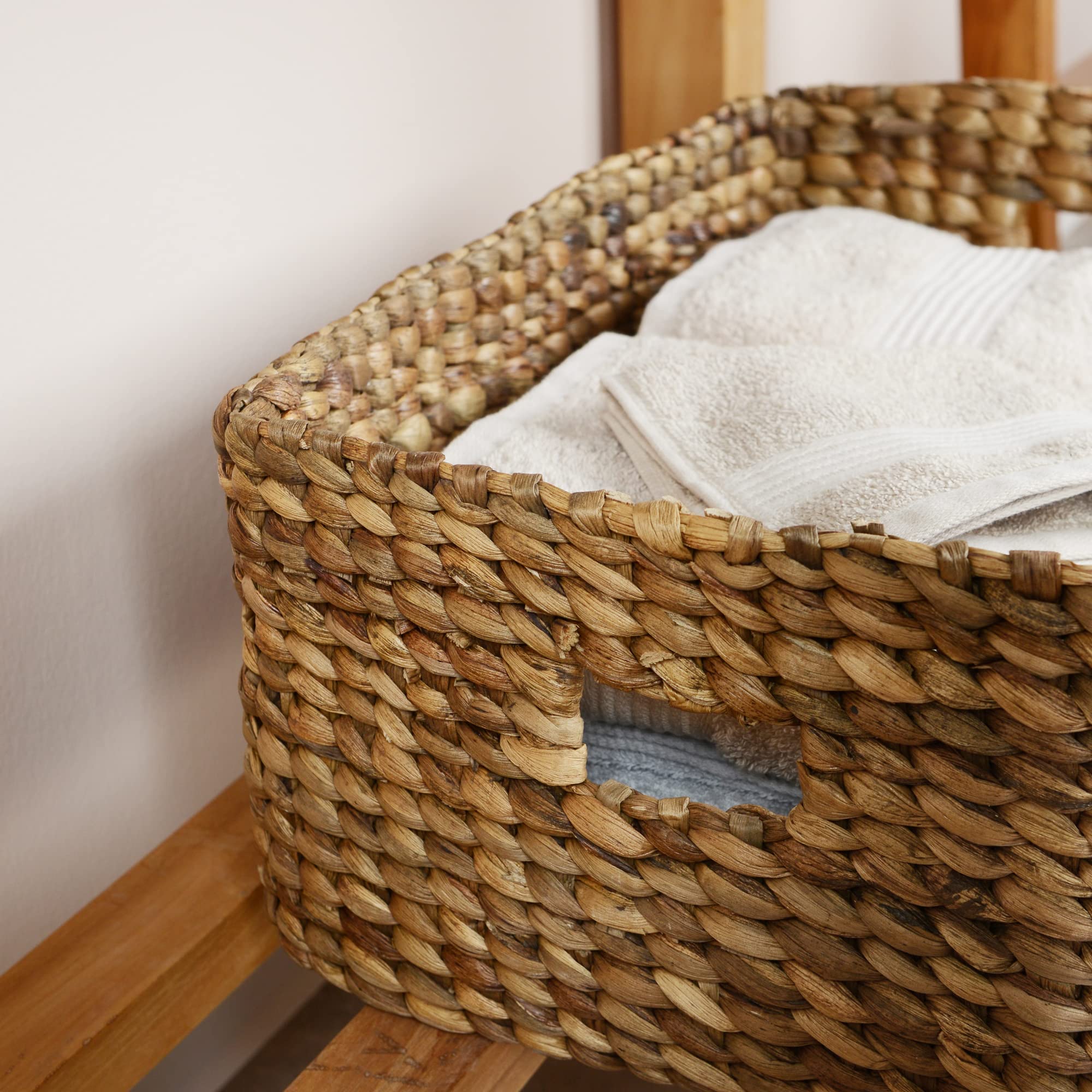 Cesta decorativa de almacenamiento de fibra natural, algas marinas, jacinto de agua