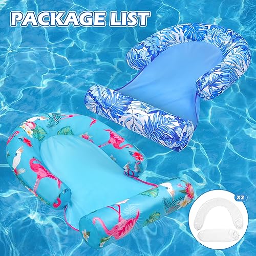 Miniatura 8 de Paquete de 2 flotadores de piscina para adultos, tumbona flotante de piscina con reposabrazaderas, silla flotante para adultos para piscina, playa,