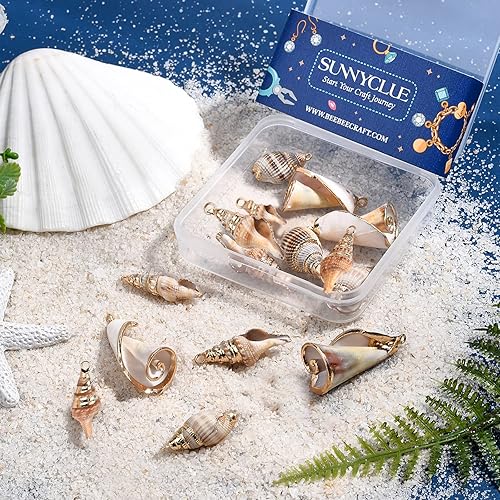 Miniatura 4 de SUNNYCLUE 1 caja de dijes de concha de cauri blanco natural, conchas de conchas galvanizadas, dije de verano, océano, mar, para hacer joyas,