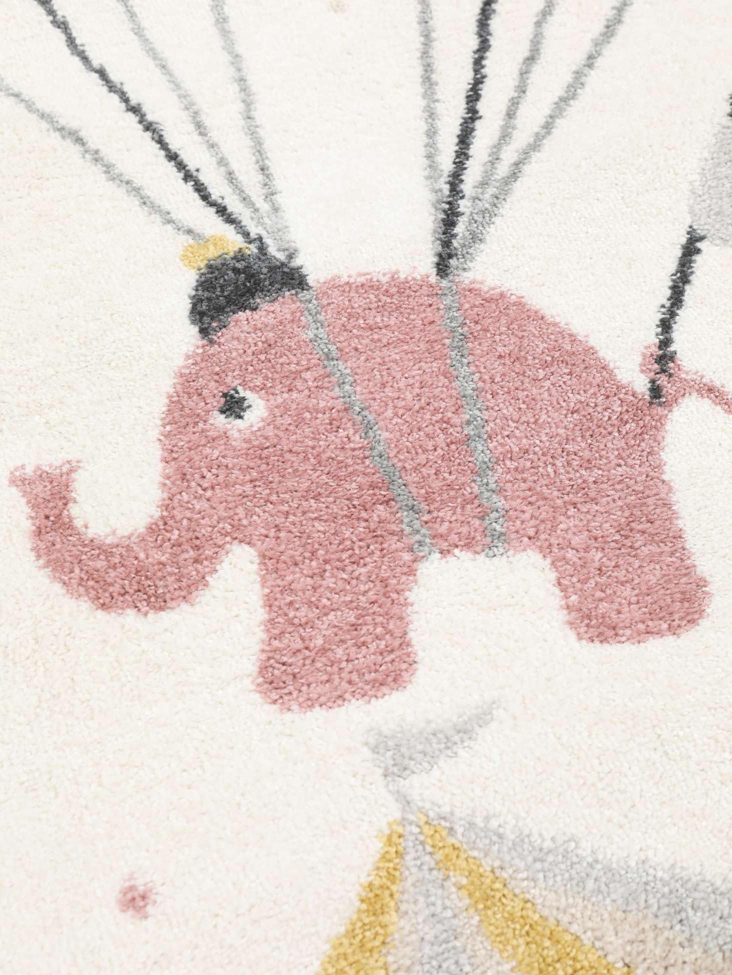 RugVista Monkey Circus, Tappeto per bambini, Moderni, 140 x 200 cm, Rettangolare, Pelo medio, Cameretta, Lavabile solo a secco, Senza sostanze chimiche pericolose, Rosa/Off Bianco