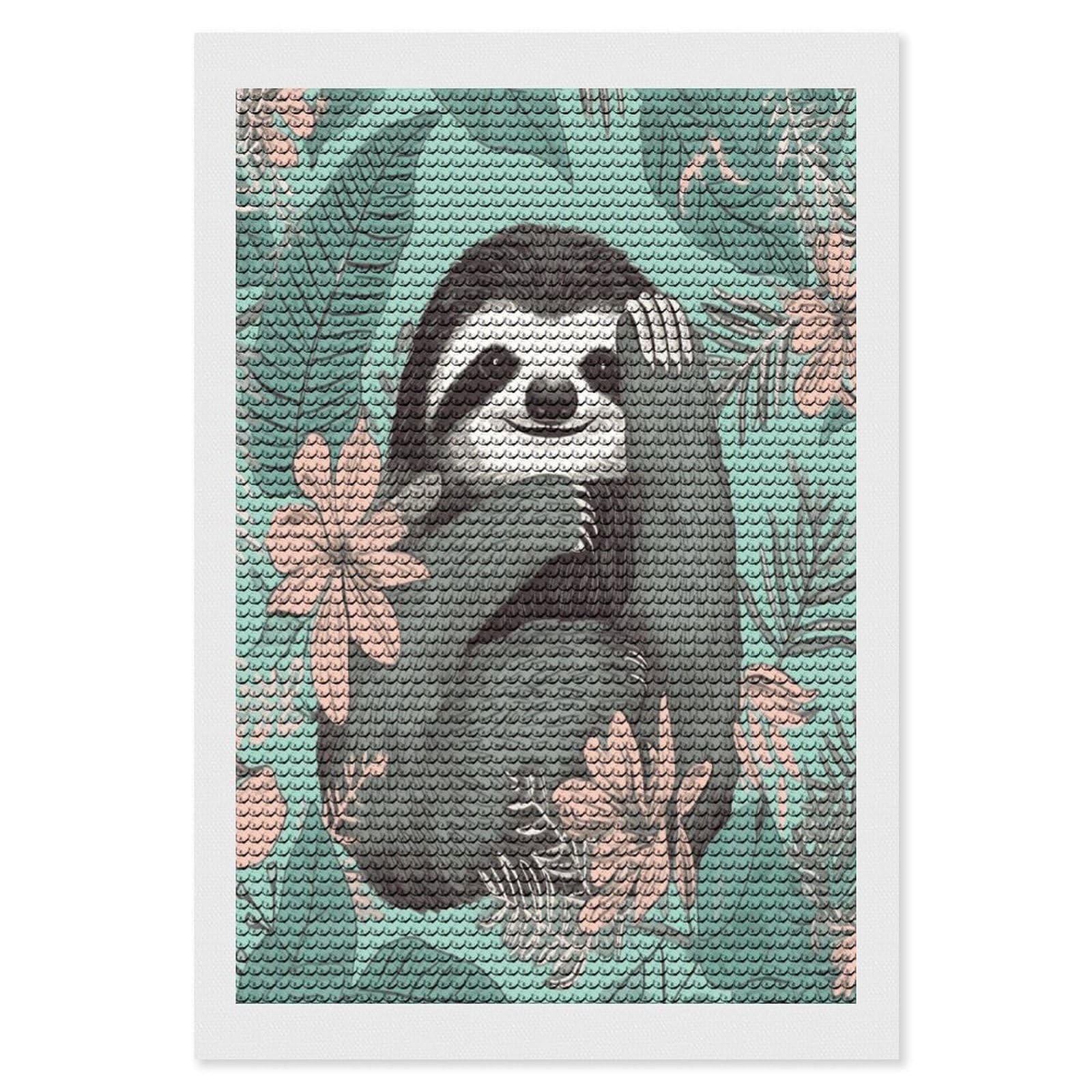 JTREHY Animal Sloth Mint Green Diamond Art Kits Personalized DIY Round Diamond Painting Kits for Beginner Full Drill Diamonds Dots Paintings for Adults Gem Art Crafts Home Decor