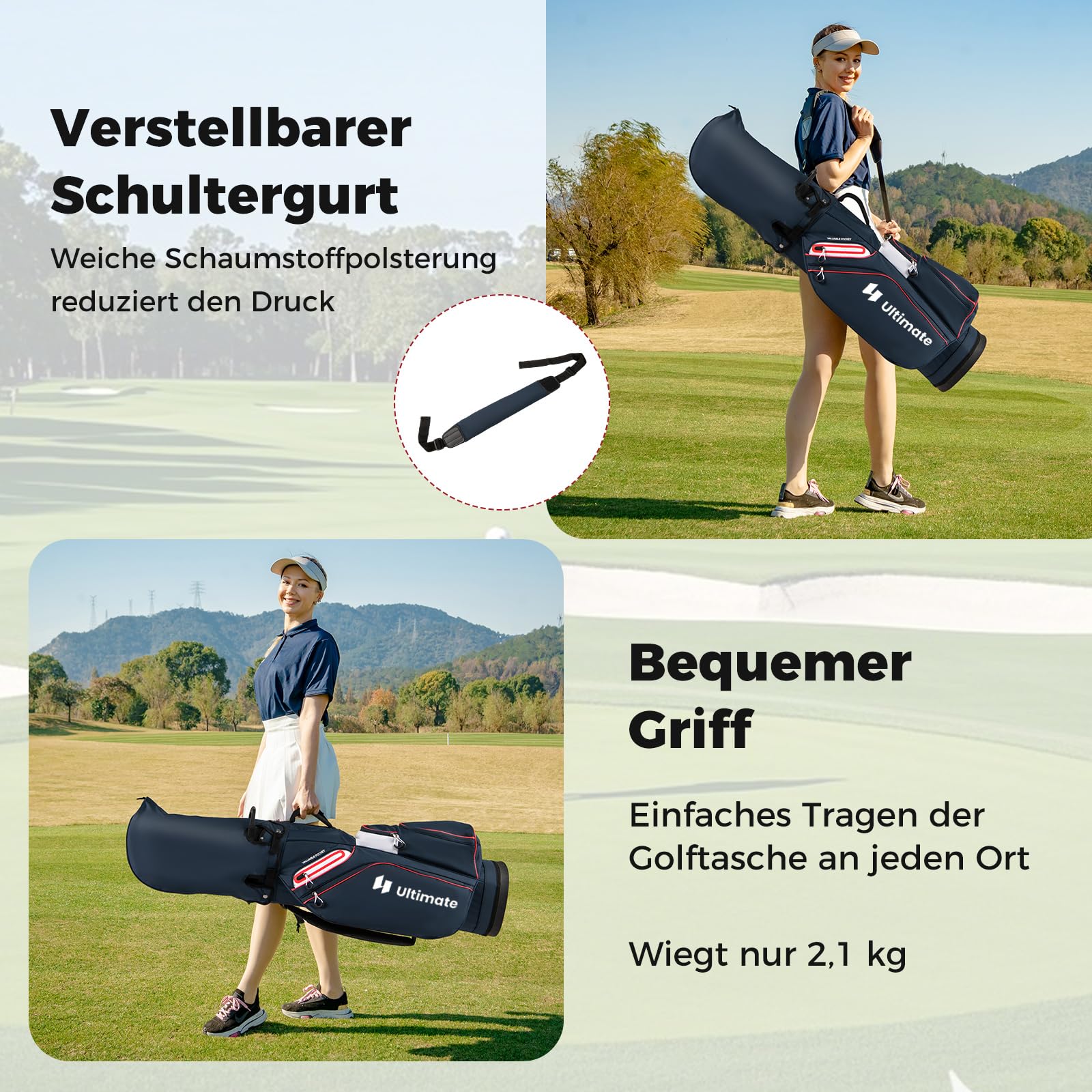 COSTWAY Golfbag, leichtes Golf Cart Bag mit 14 er Unterteilung & Tragegurt, Wasserabweisende Golftasche mit Regenhaube, Golfwagentasche tragbar für Herren & Damen