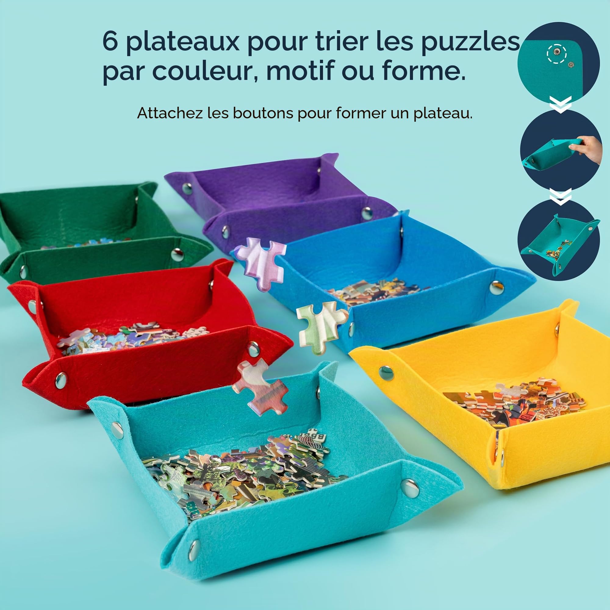 Tektalk Planche puzzle avec 6 plateaux de tri de couleurs - Tapis puzzle portable avec surface antidérapante, couvercle anti-poussière pour le rangement - Jusqu'à 1500 pièces - Kaki