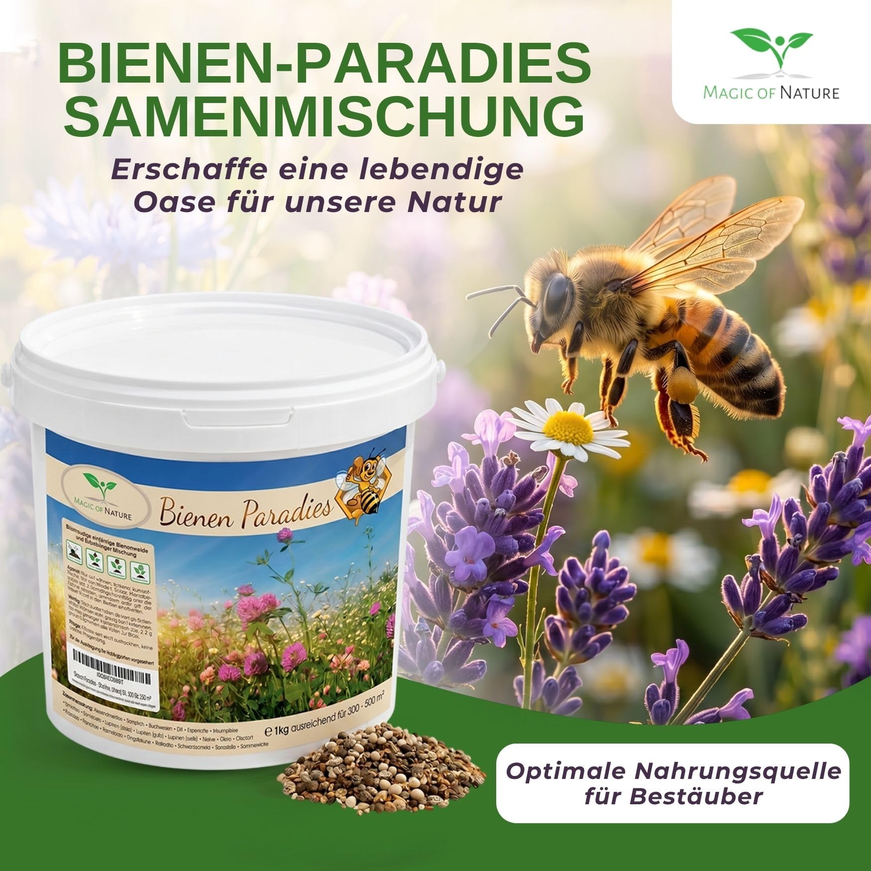Magic of Nature: Blumensamen Mischung 2,5kg Bienen-Paradies Bienenweide | Über 20 einheimische Arten ohne Gräser - Hohe Keimkraft für 750-1250 m²