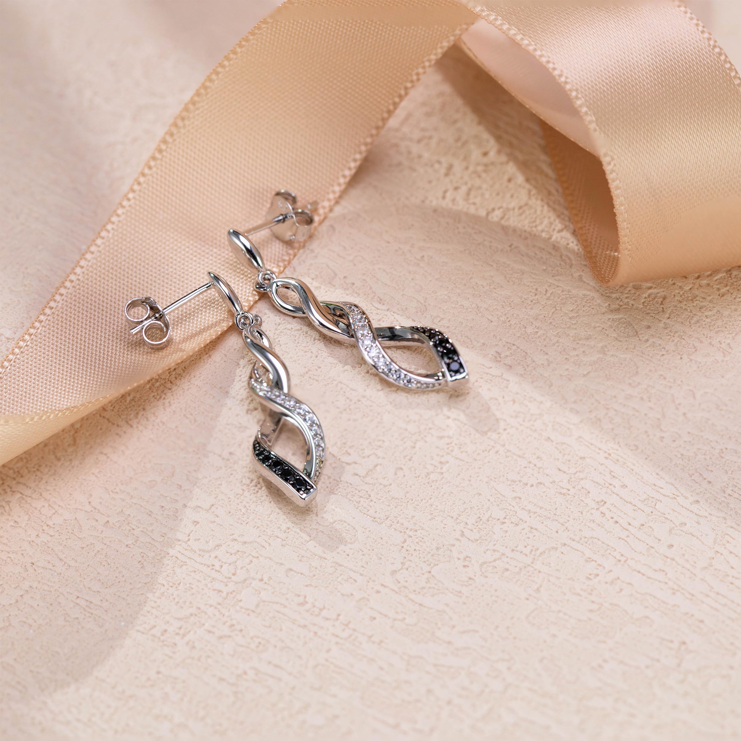 Ohrringe Silber 925 Hängend Lang mit Zirkon und Schwarzem Spinell Minimalistisch Geometrie Zweifarbiger Glitzer Ohrringe Hypoallergen Geeignet für den Alltag hängeohrringe Damen Modeschmuck