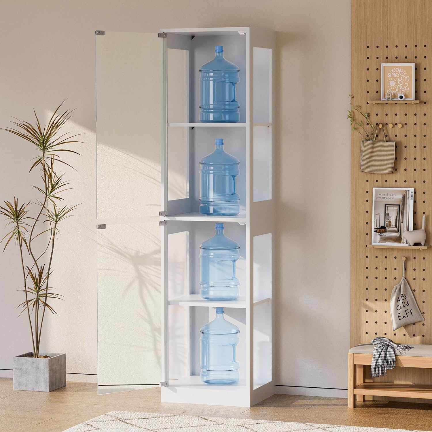 Grepatio Display Cabinet with Glass Doors, Display Case with LED RGB Lights, Glass Toy Display Cabinet for Collectible, Curio Cabinets Collectibles Display Shelf for Playroom, Living Room (White)