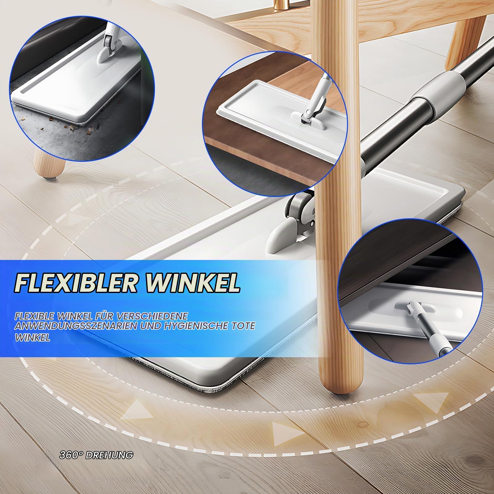 Hsyan Wischmopp und Eimer mit Auswringer-Set, freihändiger Flacher Bodenwischer und Eimer, mit 4 waschbaren Mikrofaser-Pads, Nass- und Trockengebrauch, Bodenreinigungssystem