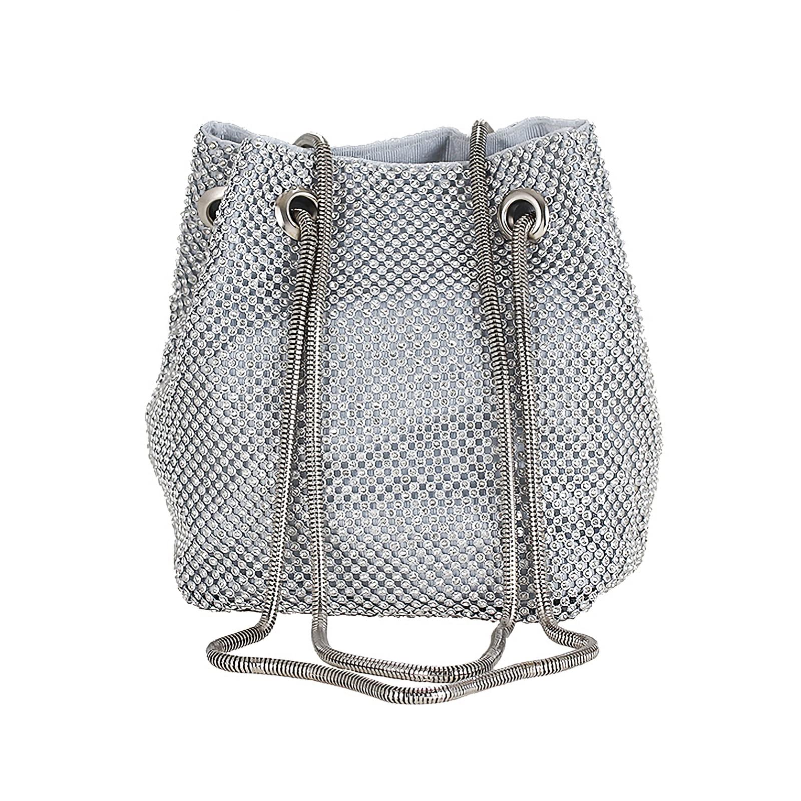 CORIOS Damen Abendtasche Shiny Strass Handtasche Strasssteine Bucket Bag Diamant Clutch Bag Glitzer Umhängetasche Klein Tasche Schultertasche für Hochzeit Bankett-Party Abschlussball Silber