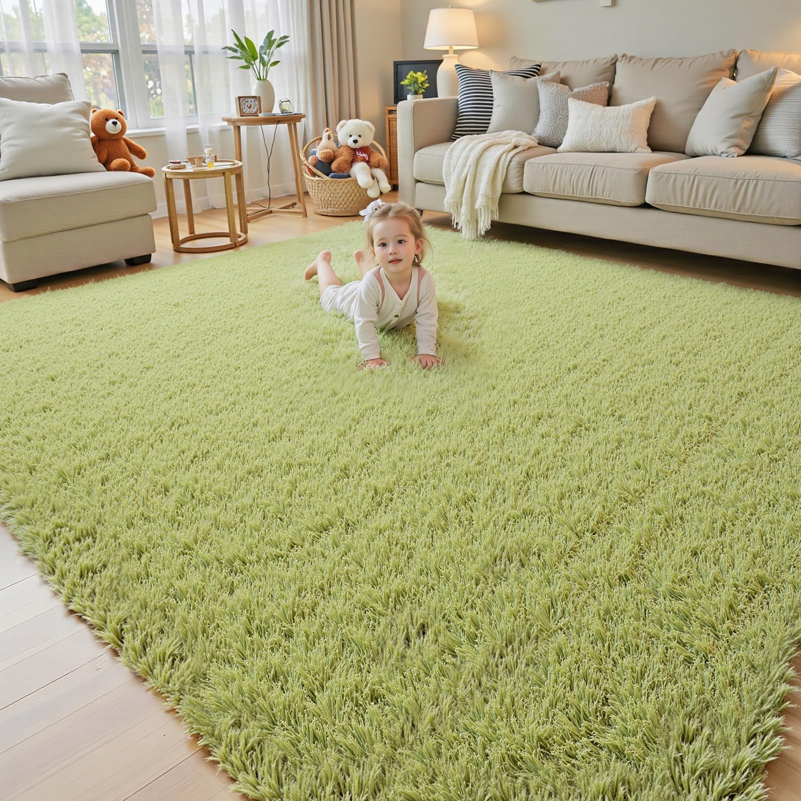 Rugs for Living Room 5x8, Alfombras para Salas Shag Large Plush Soft Area Rug, Shaggy Carpets for Bedroom,Boys Girls Home Decor Aesthetic(Grass Green,