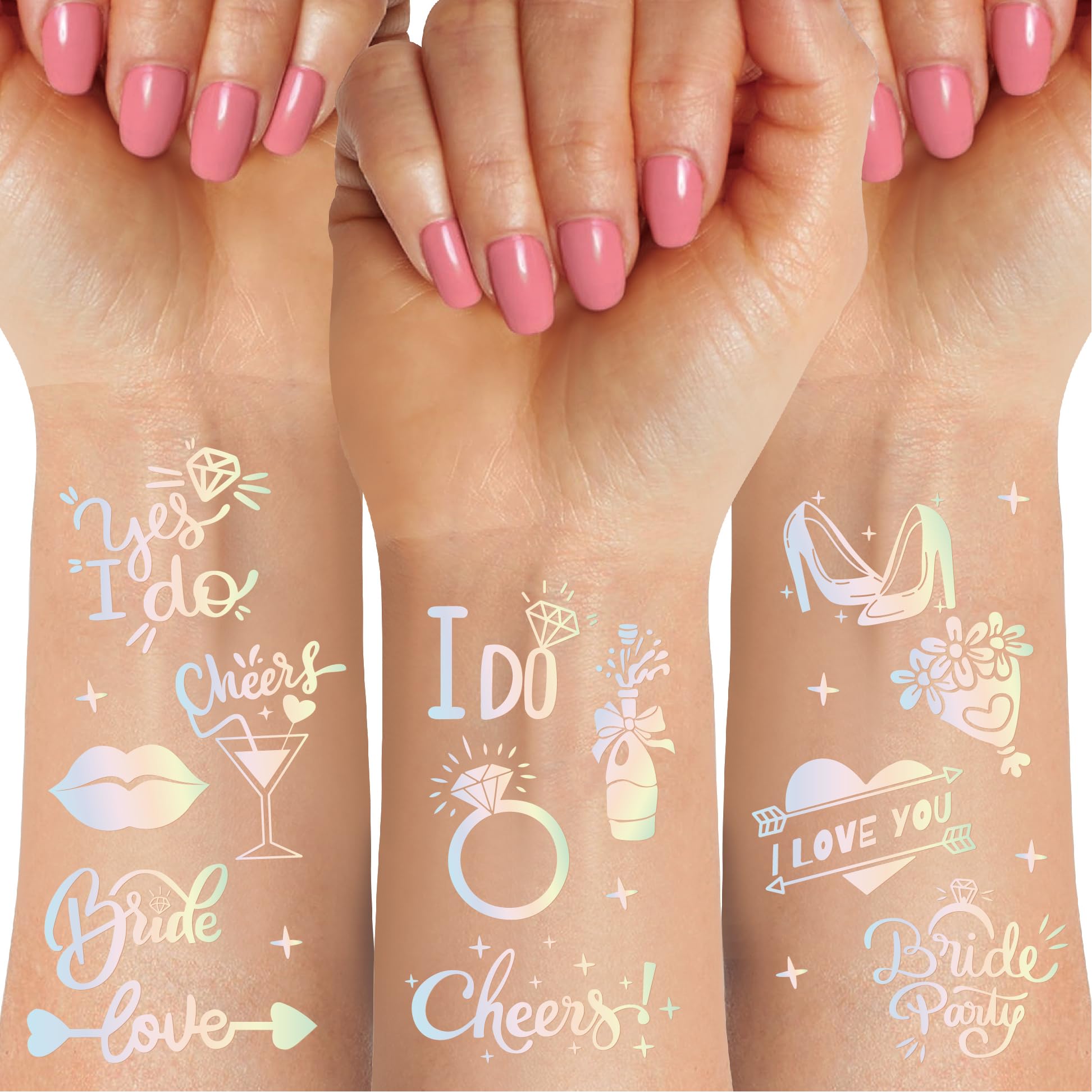 Bride's Babes Bachelorette Temporary Tattoos, 80+ Iridescent Fake Tattoos for Bride Bridesmaid Bachelorette Party Favors Decorations Accessories,
