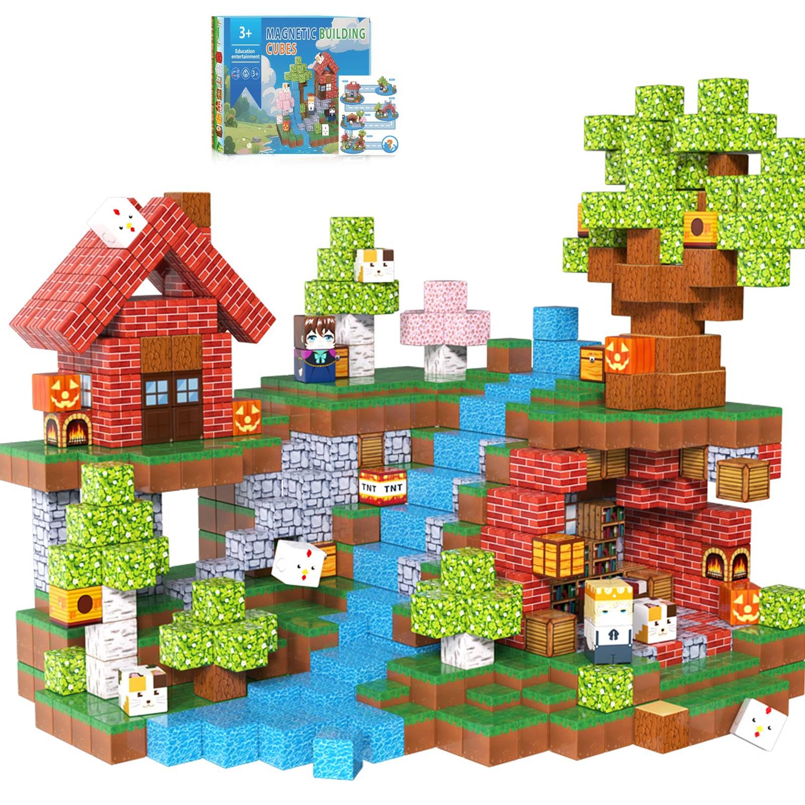 200PCS Magnetic Building Blocks for Kids, Age 3-5 4-8 8-12 | Magnet Cubes, STEM Educational, Sensory Play Montessori Toys, Boys and Girls, Creative Construction Forest Theme