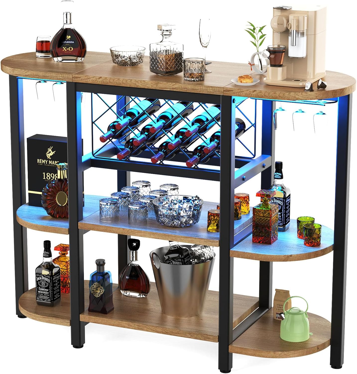 Bar Wine Racks Free Standing Floor with Outlet, Coffee Bar with RGB
