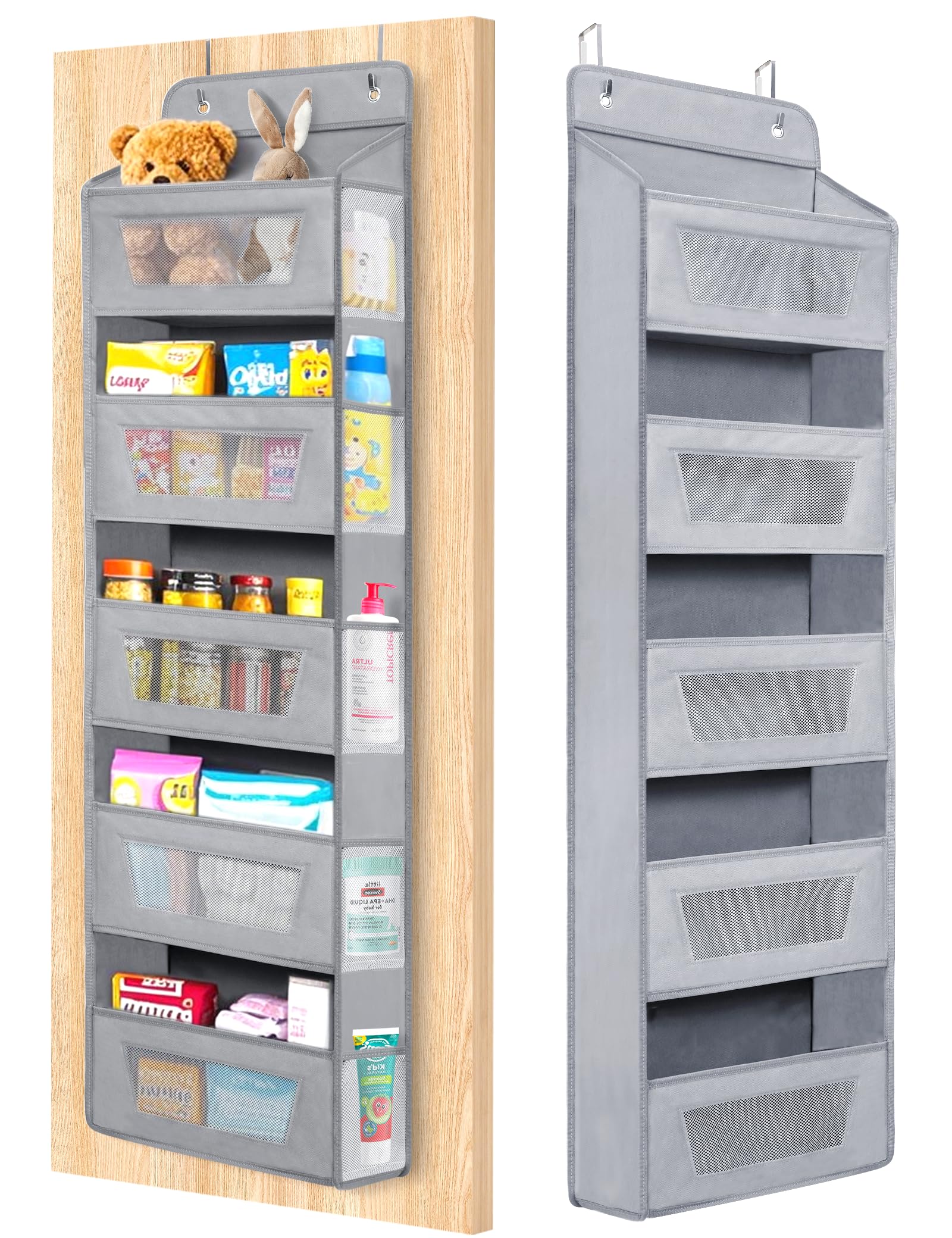 Meolsaek Over Door Storage Organiser，46lbs Load and Anti-Tilt Design, 5 Tier Behind Door Storage, Back of Door Storage Perfect for Closet Organizers, Bathroom Door Storage (Grey)