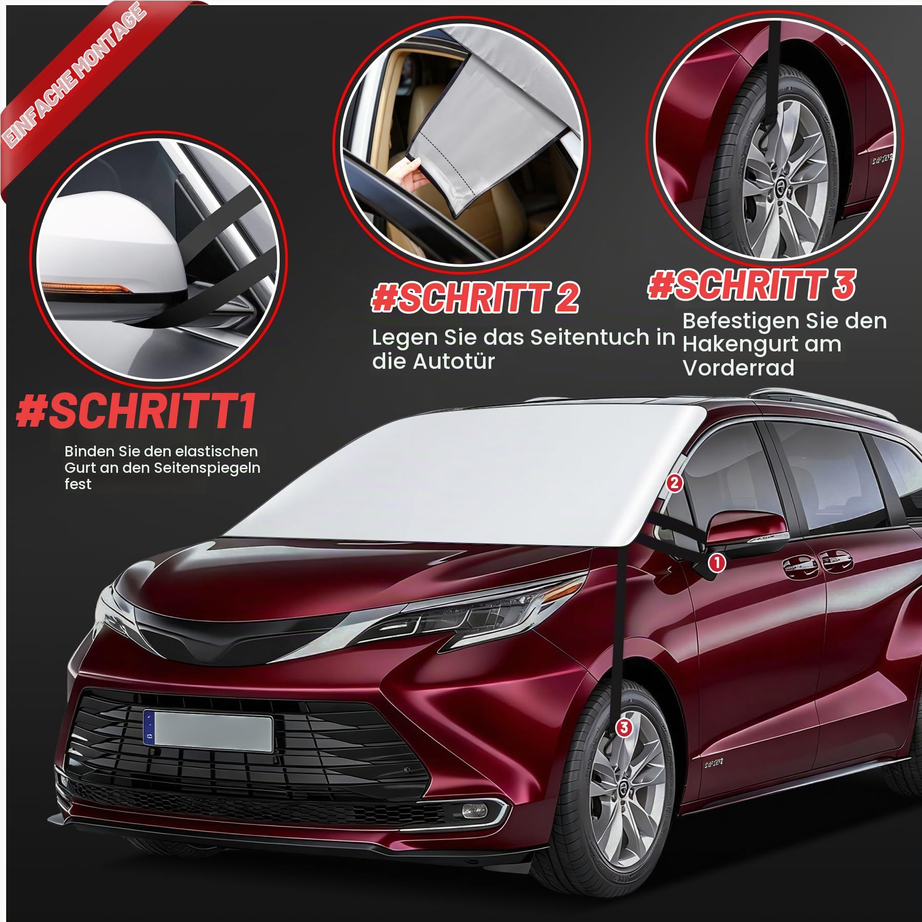 Zettum Auto SUV Sonnenschutz Frontscheibe 177 × 127 cm, PU Oxford Tuch Faltbare Frontscheibenabdeckung Windschutzscheiben Sonnenblende gegen UV Frost Staub Schnee EIS Sonne
