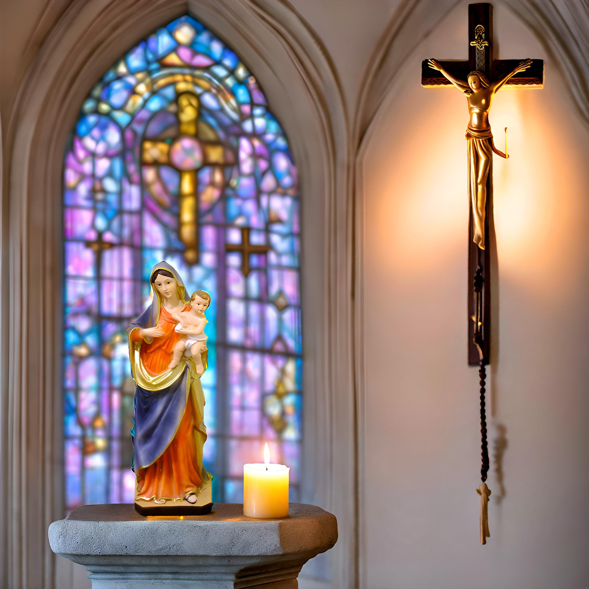 Oude houten figuur gekleurde madonna moeder gods met jezus - Catawiki