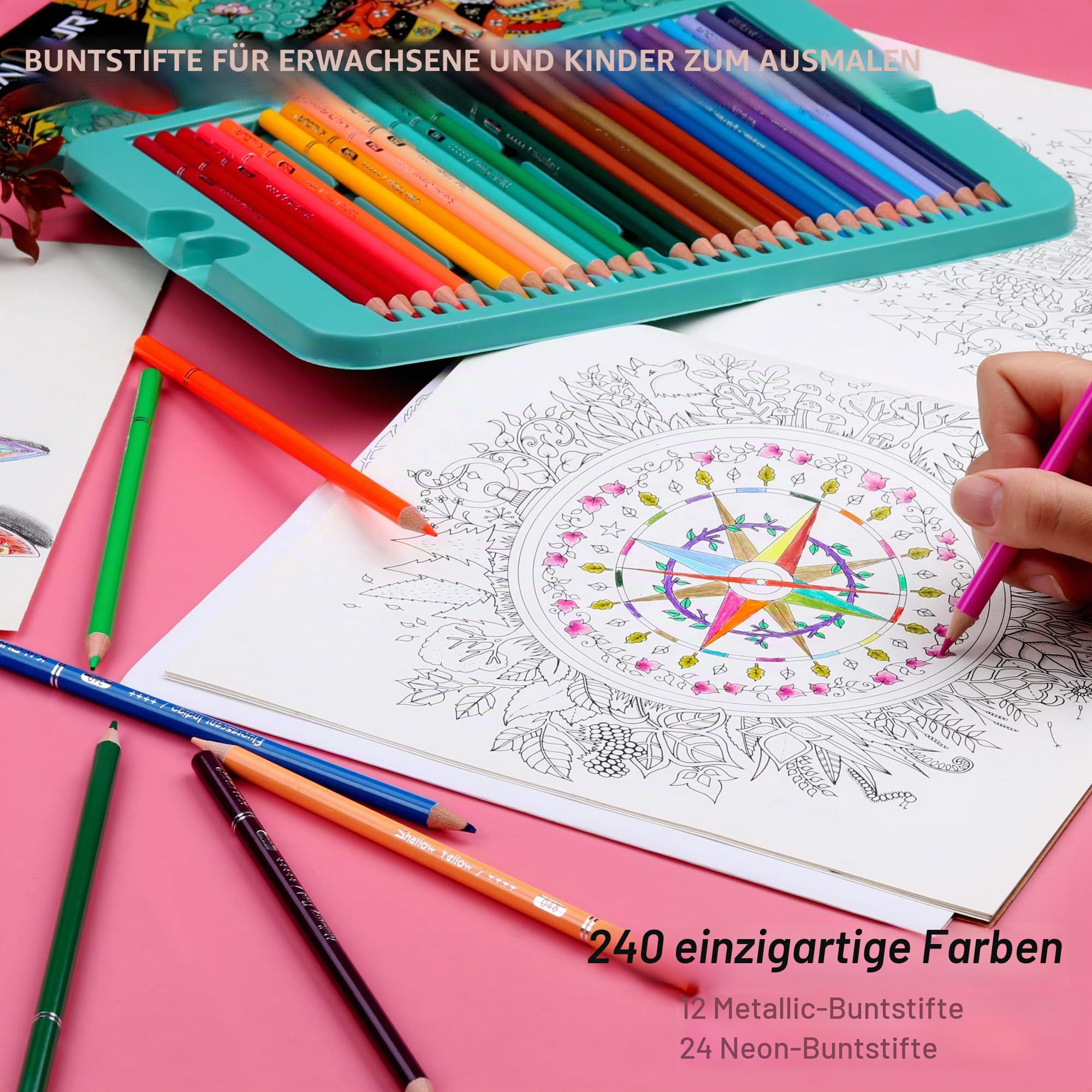 KALOUR Professionelle Farbstifte, 240 Farben, weicher Kern mit leuchtenden Farben, ideal zum Zeichnen, Skizzieren, Schattieren, Buntstifte für Erwachsene, Künstler, Anfänger