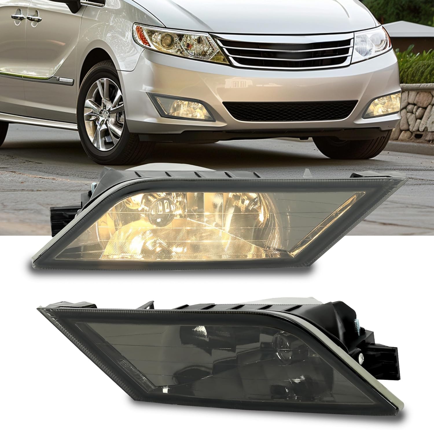 HECASA Driving Fog Lights Assembly Compatible with 2011-2013 Honda Odyssey Halogen Fog Lamps Replacement for HO2592129 HO2593129 Smoke Lens Driver & Passenger Side