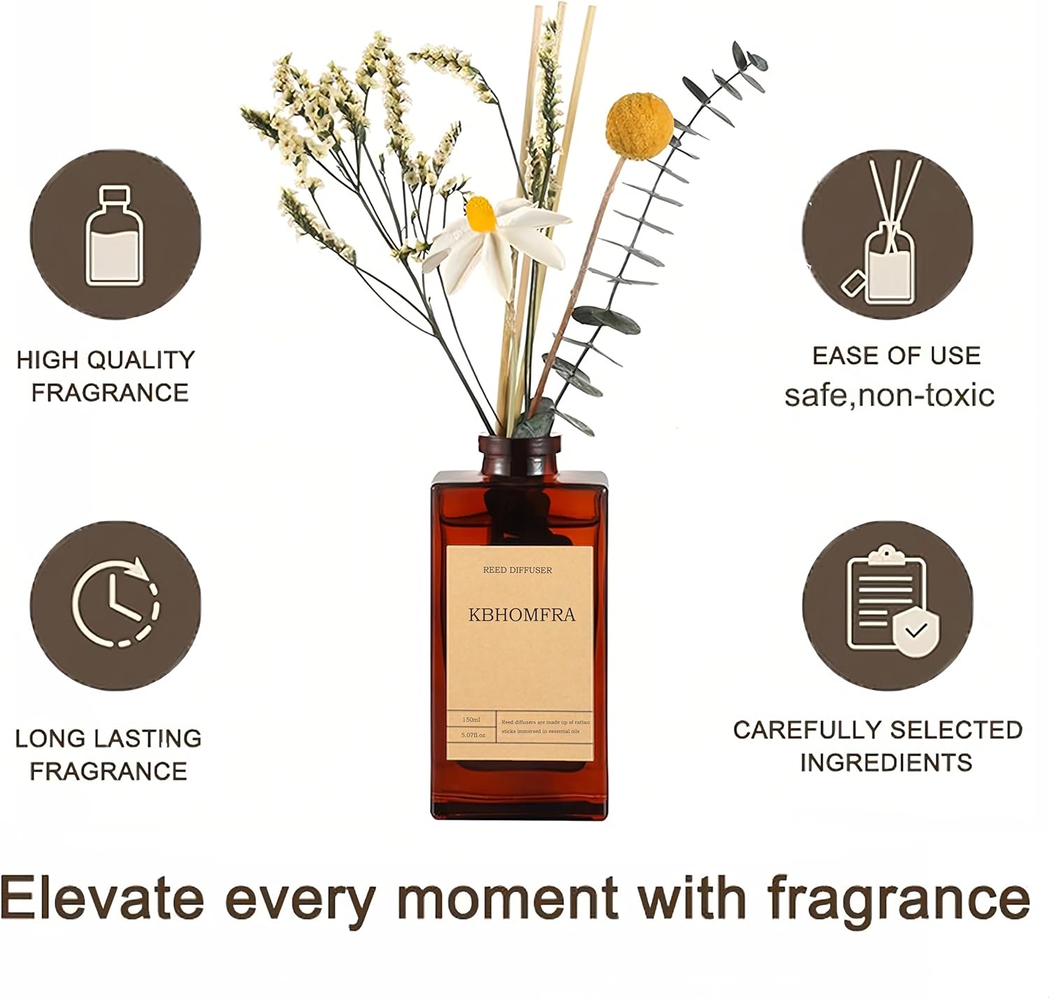 Reed Diffuser Set with Flower, 5.07oz Osmanthus Jasmine Diffuser Stick Scent of Fragrance Essential Oil,for Bathroom Diffuser Home Bedroom Office Décor - Image 3