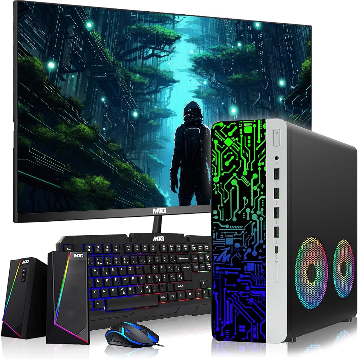 Computadora de escritorio HP G2, Intel Core i3, 16 GB de RAM, 256 GB SSD, monitor de 24 pulgadas, altavoz RGB, teclado RGB con mouse con tecla copiloto habilitado para IA, 2 ventiladores ARGB, WiFi, Windows 11 Pro (renovado) | Paquete de computadora, monitor de 22 pulgadas, RGB KBM, altavoz, WiFi USB, hogar, oficina y estudio (renovado)