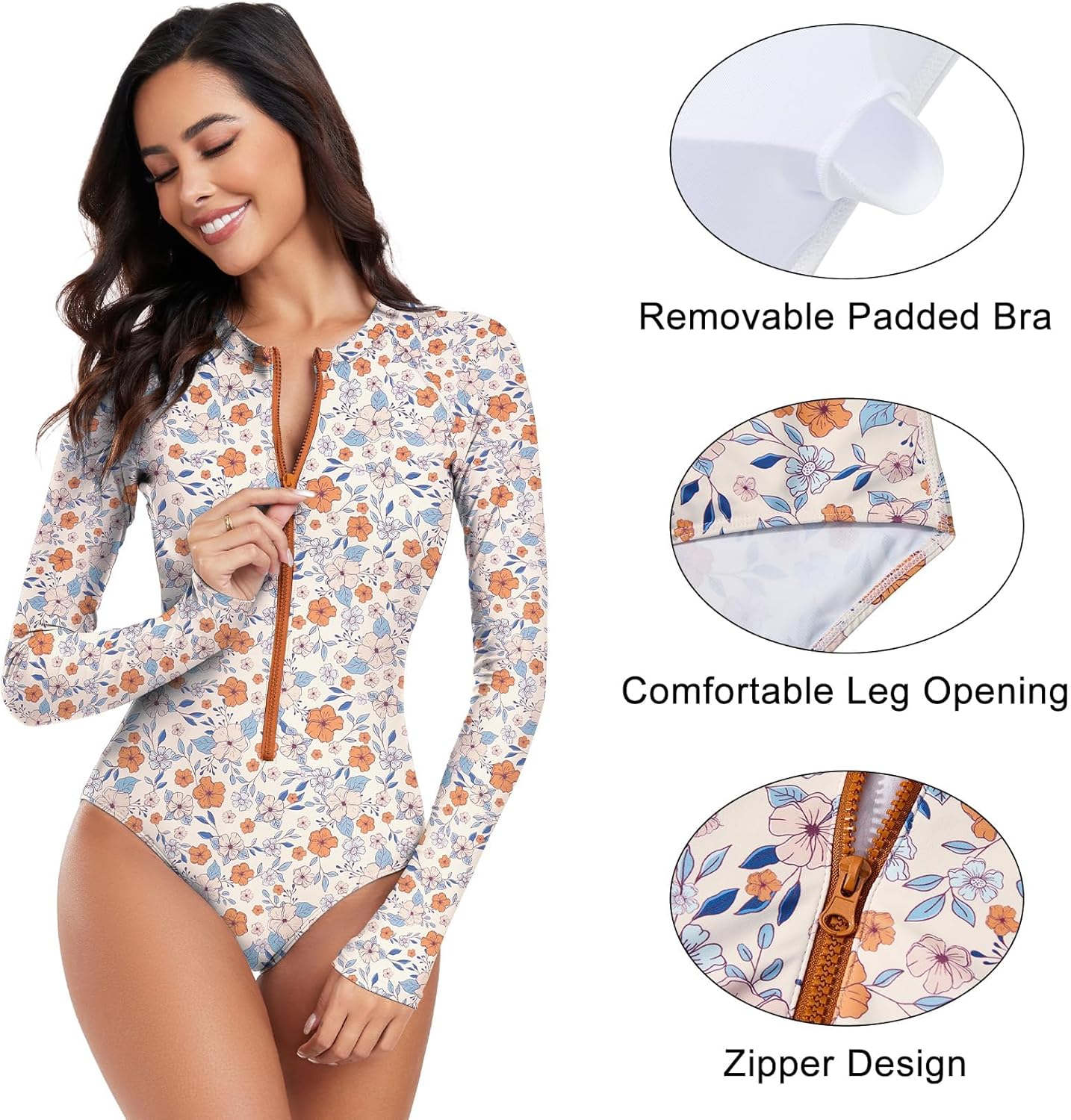 Century Star Long Sleeve Swimsuits for Women Rash Guard UPF 50+ Modest One Piece Surfing Full Coverage Bathing Suit Swimwear - Image 5