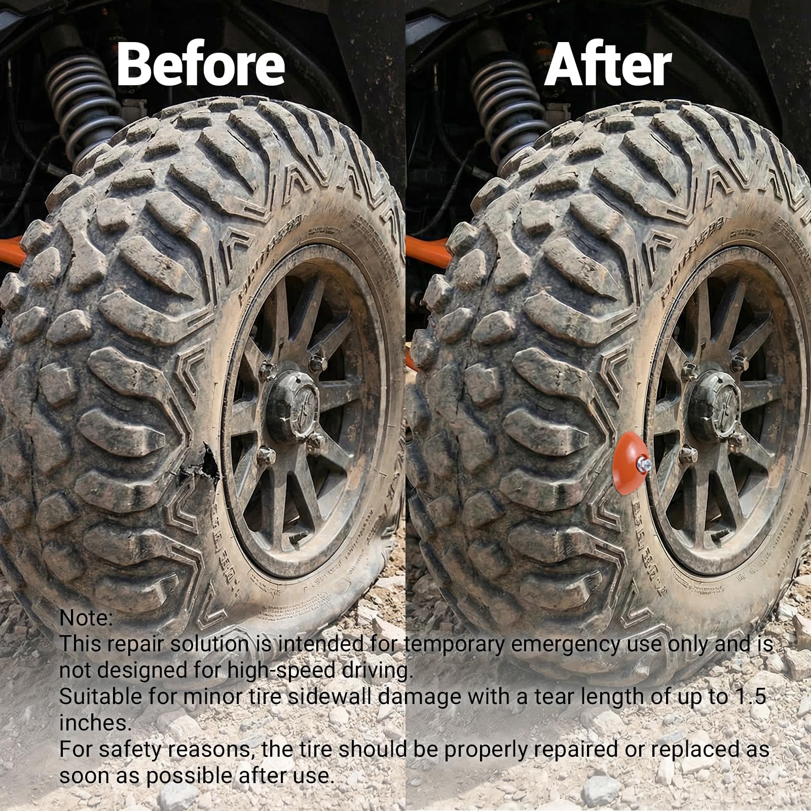 Kit di riparazione di pneumatici per pareti laterali, kit di riparazione per forature dei pneumatici, strumento portatile per riparazioni di emergenza, compatibile con ATV, UTV, XSS, trattore