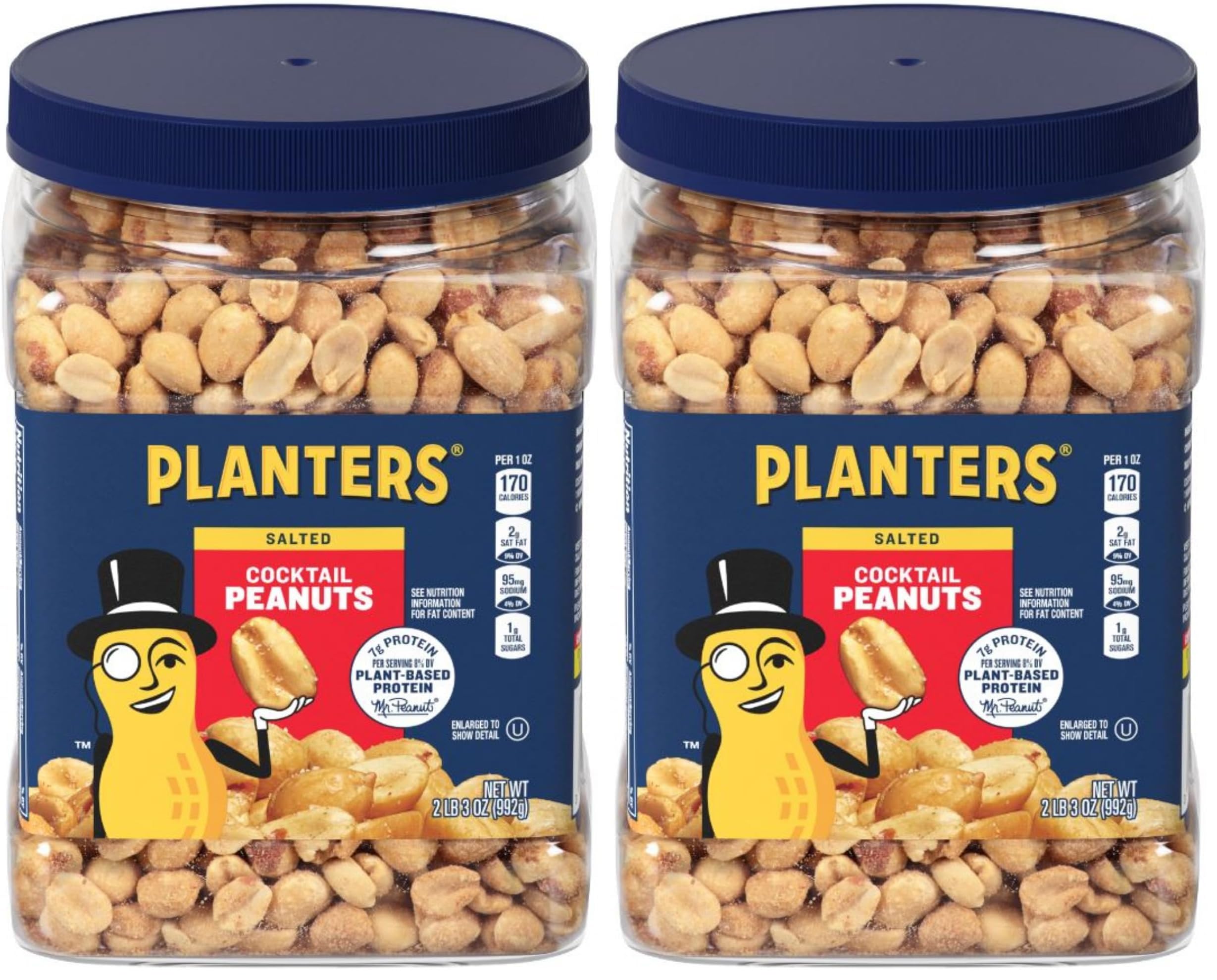 Salted Cocktail Peanuts, Party Snacks, Plant-Based Protein, 2 lb Jar (Pack of 2)