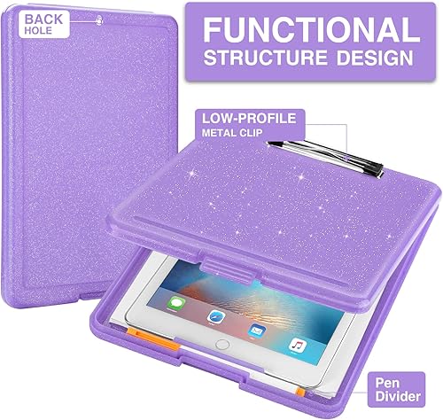 Vista 16 de Sooez - Portapapeles con almacenamiento, de plástico con clip de perfil bajo, resistente, plegable, cubierta impermeable para portapapeles