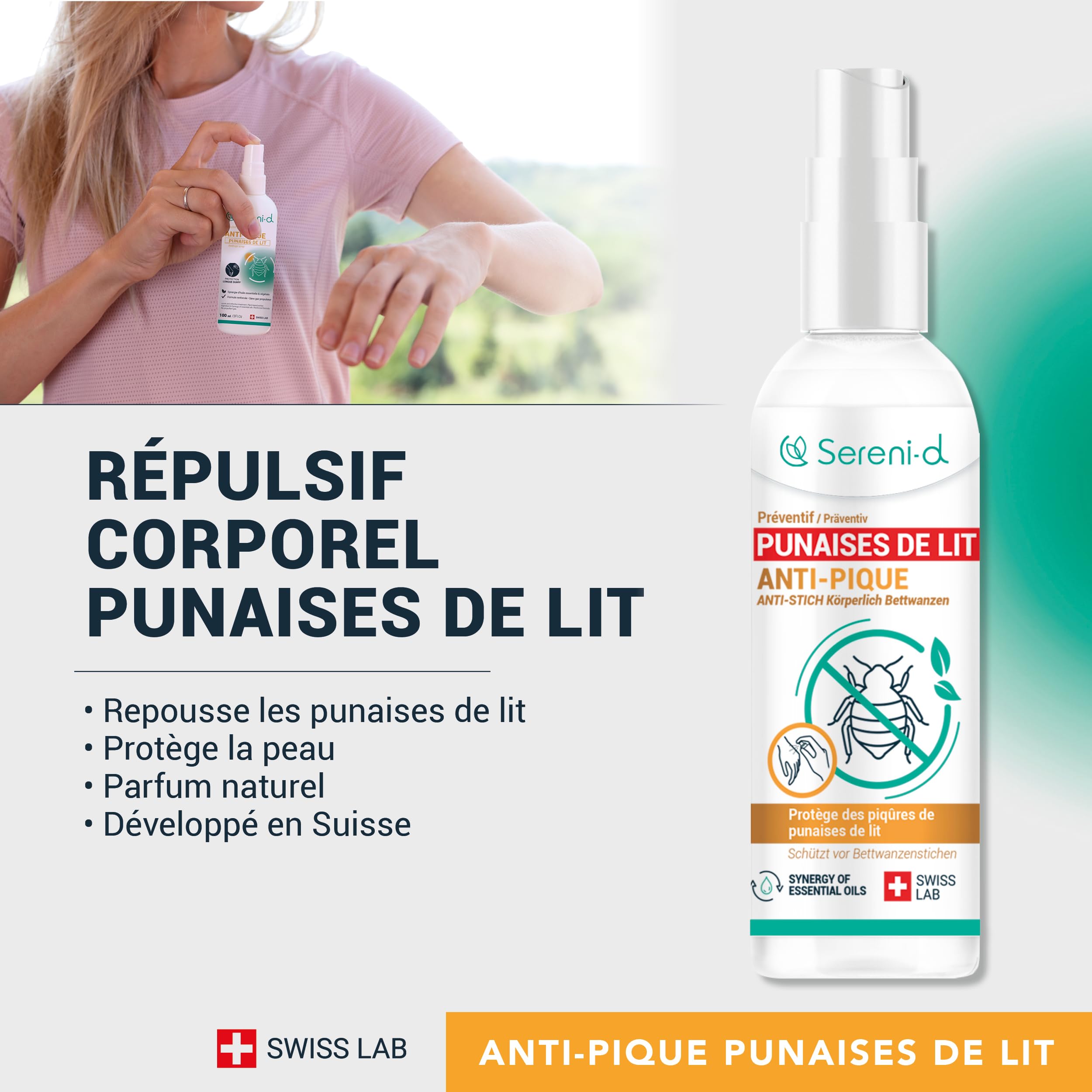 SOS PUNAISES DE LIT TRAITEMENT CHOC - COMBO PACK - Spray Insecticide CHOC + Anti-Pique Corporel + ROLL-ON Apaisant en cas de piqûres - Aux huilles essentielles - ACTION FOUDROYANTE - Swiss Lab