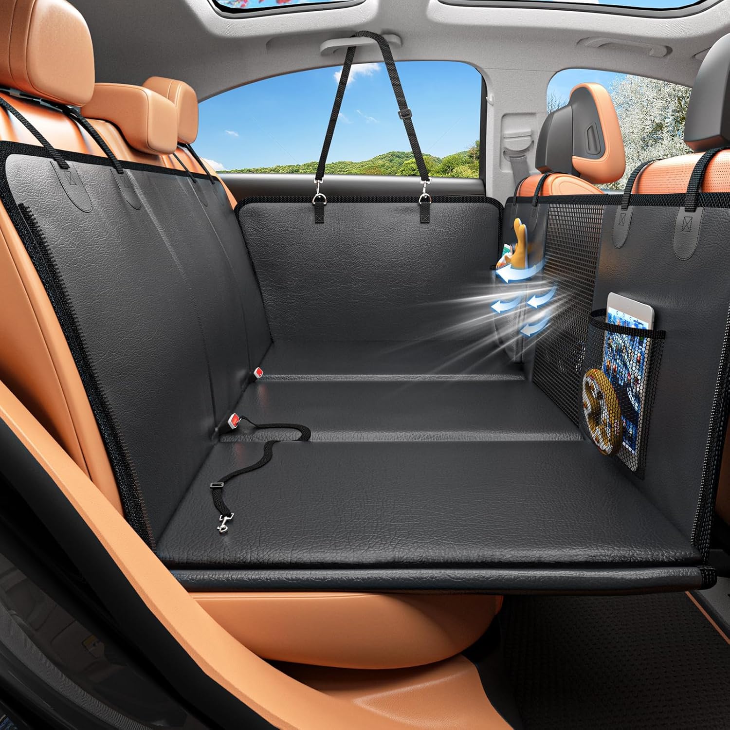 Photo 1 of Back Seat Extender for Dogs, PU Leather Dog Car Seat Cover for Back Seat with Hard Bottom, 100% Waterproof, Scratch Proof and Anti Slip Dog Hammock for Cars and SUVs, Holds 400 lbs