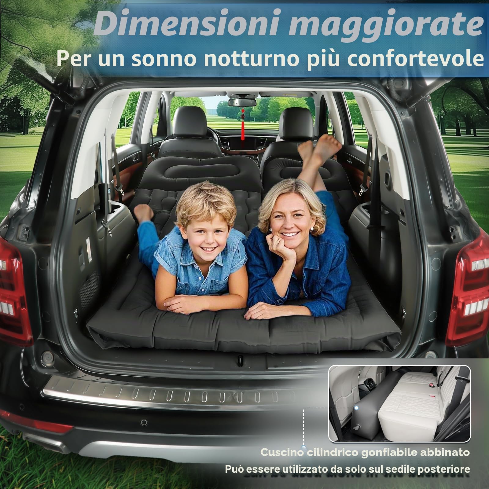 FORMIZON Materasso Auto, 180 * 140cm Materasso Gonfiabile Macchina, Letto Gonfiabile Auto con Pompa ad Aria e 2 Cuscini per SUV più Spesso Letto per Viaggi in Campeggio All'aperto (Nero)
