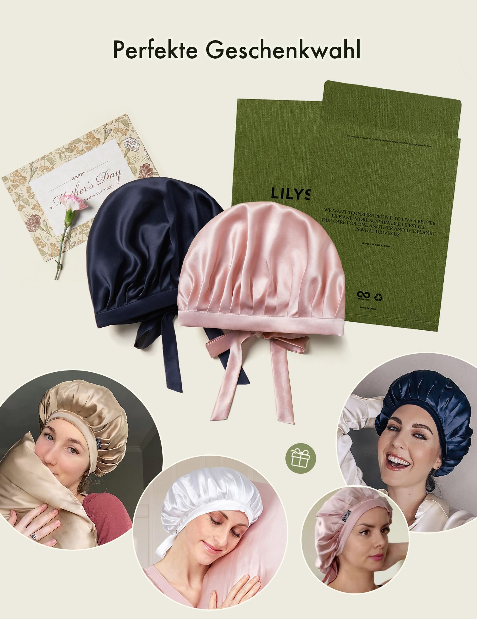 LilySilk Bonnet de Nuit en Soie pour Femme Bonnet Chapeau Bonnet De Sommeil Coiffure Soin Cheveux 19 Momme