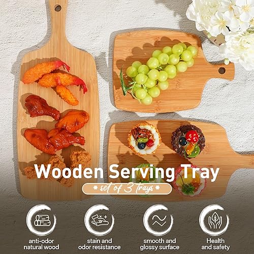Miniatura 3 de Kathfly Tabla de cortar de bambú de madera a granel para grabado láser, tabla de cortar decorativa con asa, charcutería, pizza, queso, bandeja para