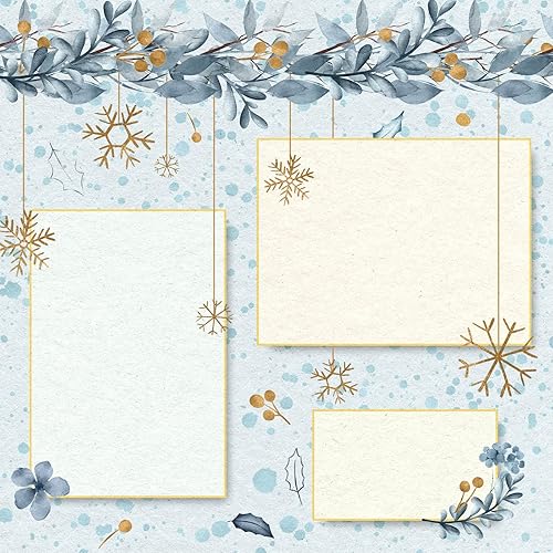 Miniatura 6 de Whaline 24 piezas de papel con patrón de Navidad, acuarela, álbum de recortes de invierno, papel especial de copo de nieve blanco y azul, papel de
