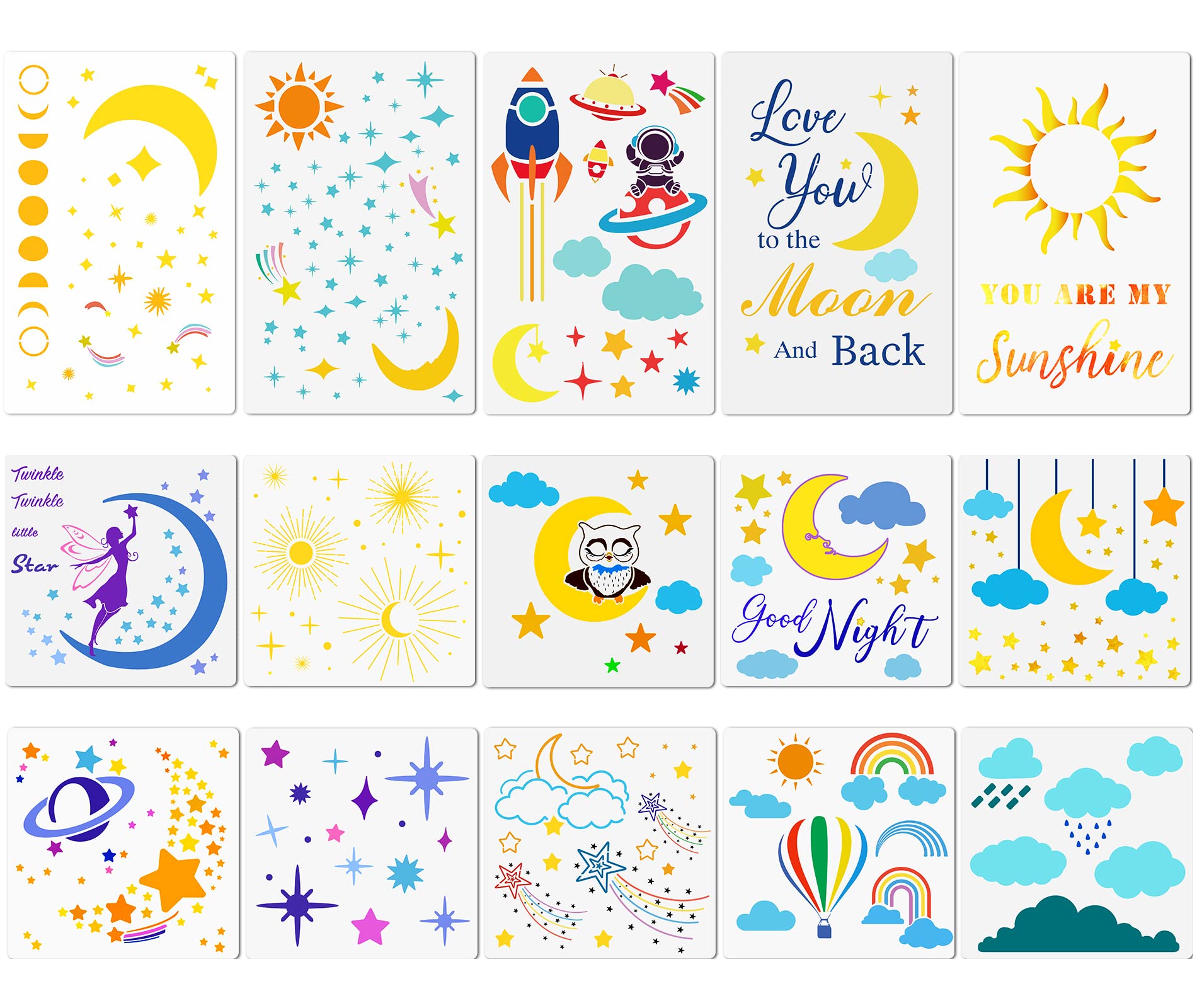 Buy 15Pcs Moon and Star Stencil Clouds Stencil Reusable Star Template ...