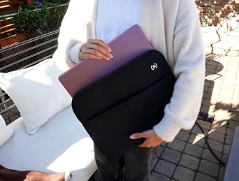 Speck Transfer Pro-Pocket Universal 13-14 Inch Laptop Sleeve with Front Pocket - Durable Protective Case for Laptops and Tablets - Compatible with MacBook Computers - Black/White