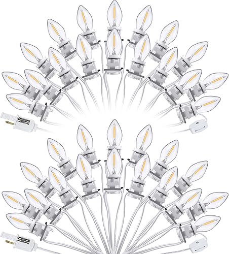 Miniatura 10 de Paquete de 2 cables de accesorios con bombilla LED C7, clip de luces de pueblo de Navidad con doble fusible de repuesto, molde de soplado,
