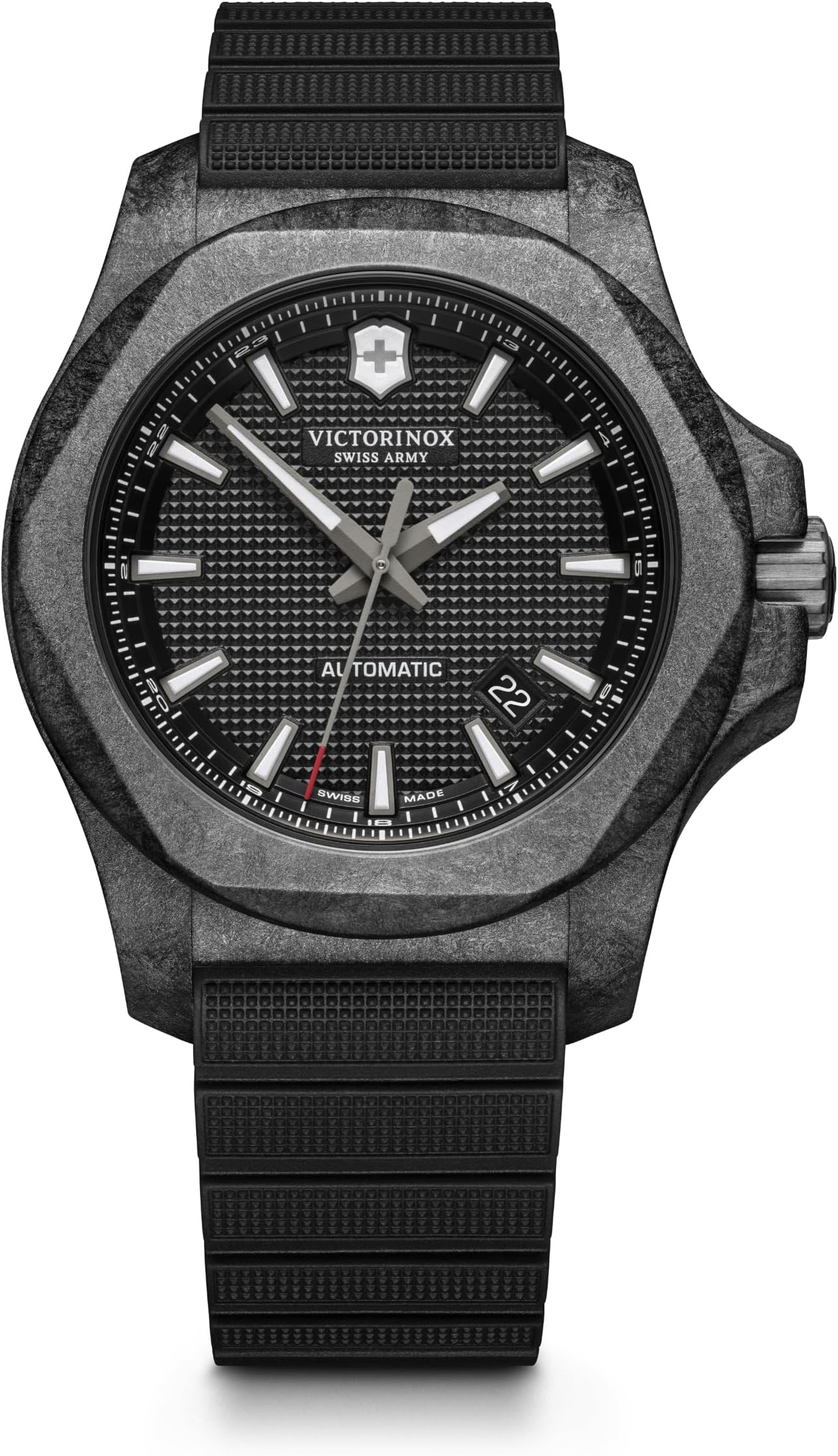 Victorinox Alliance I.N.O.X. Carbon Mechanical Watch with Black Dial and Black Rubber Strap - Timeless Wristwatch