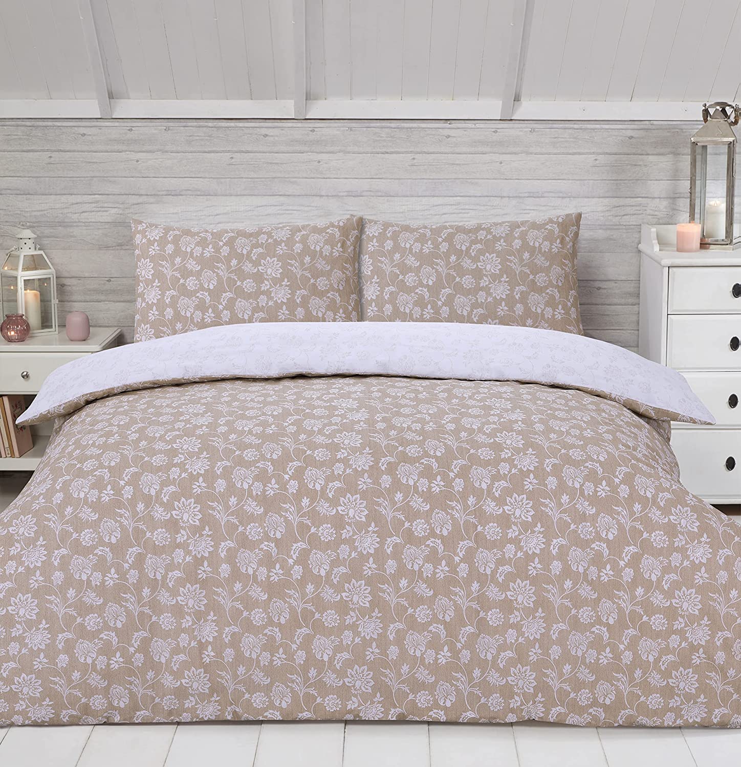 Night Comfort Classic Floral - Beige King Size Duvet Cover Sets – Modern Printed Polycotton Duvet Cover With 2 Pillowcovers – Easy Care Bedding Set