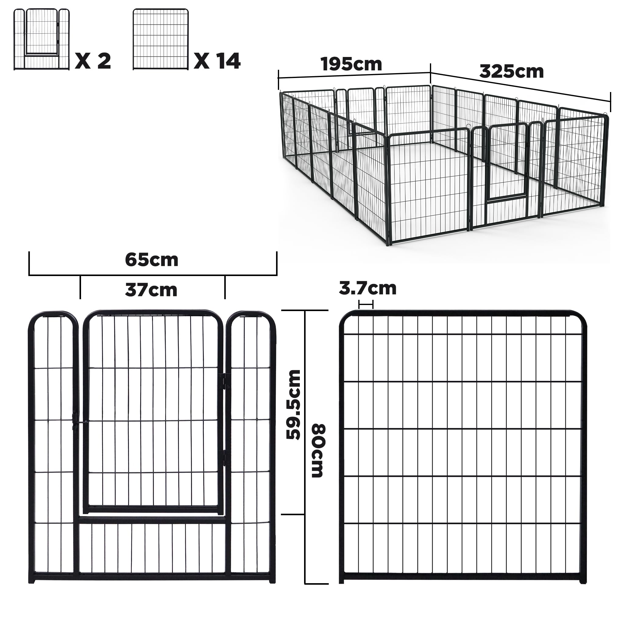 ACXIN Wybieg dla szczeniaków, wybieg dla psów, składany, 16 kratek, kojec dla zwierząt z drzwiami, 65 x 80 cm, kojec dla psa do użytku wewnątrz i na zewnątrz, czarny matowy