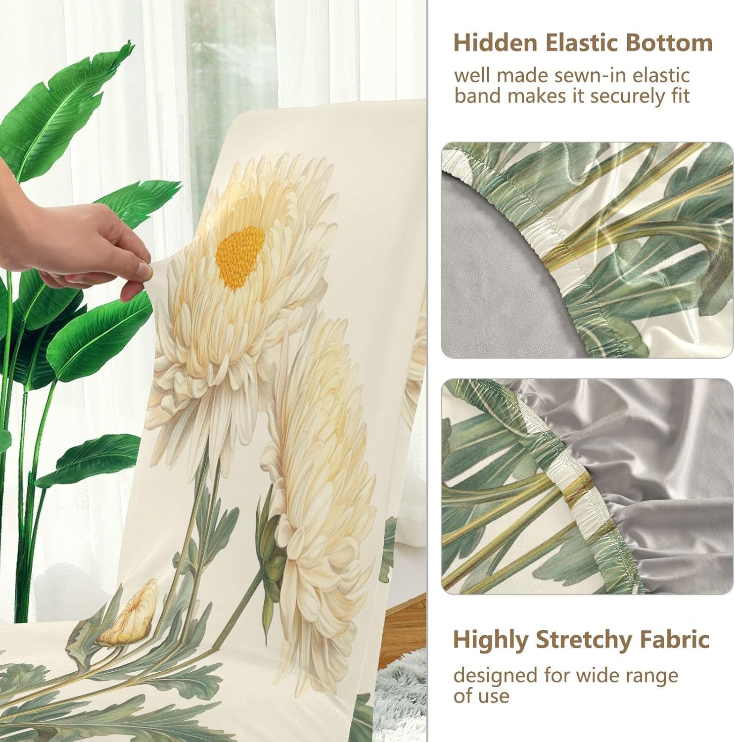 ALAZA Chair Covers for Dining Room, Daisy Plants Flowers Stretch Chair Cover Sets Chair Protector Removable Washable for Ktichen Restaurant Hotel