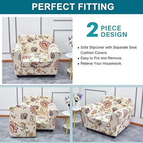 Miniatura 3 de KRFOONN Funda de sofá de 2 piezas con estampado, fundas elásticas para sillón, protector de muebles con parte inferior elástica para sala (Sillón,