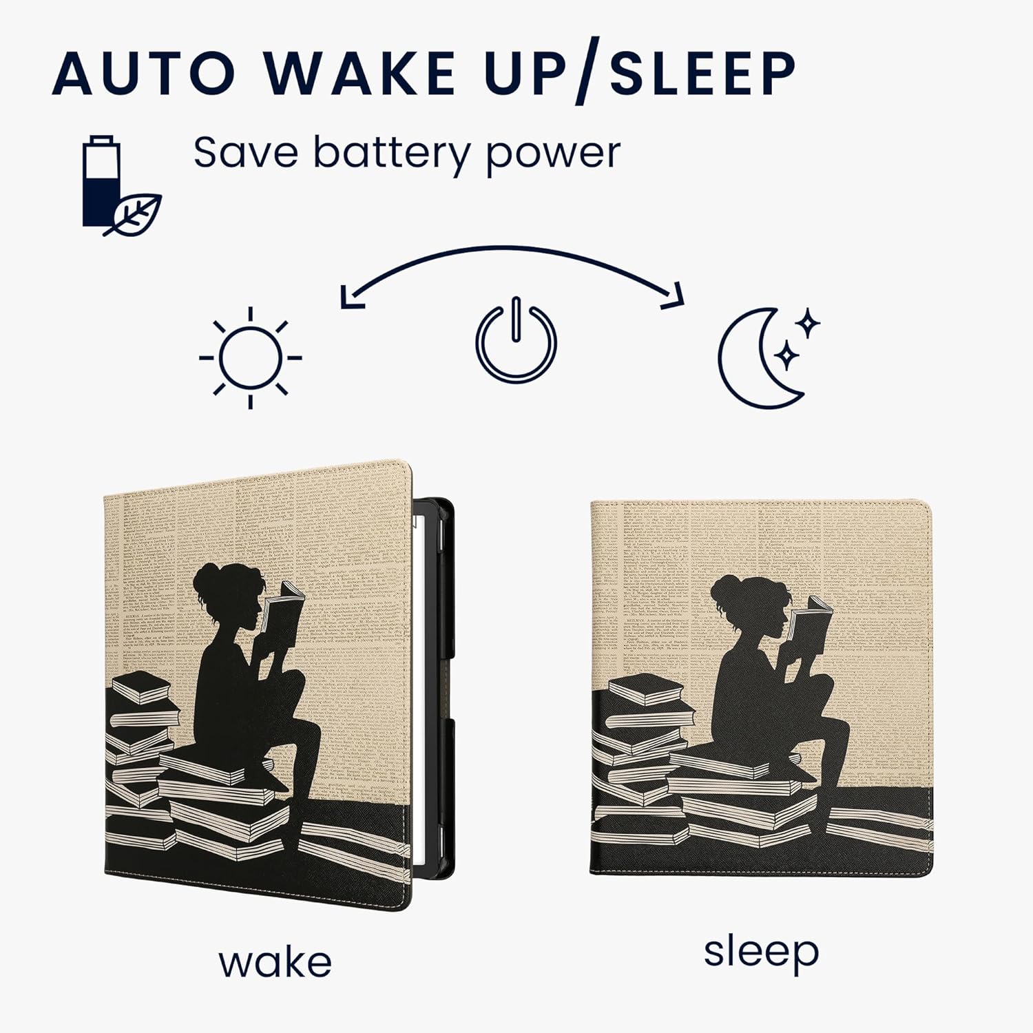 kwmobile Case Compatible with Amazon Kindle Scribe (2022/2024) Case - PU Cover w/Strap - Girl and Books Black/Beige