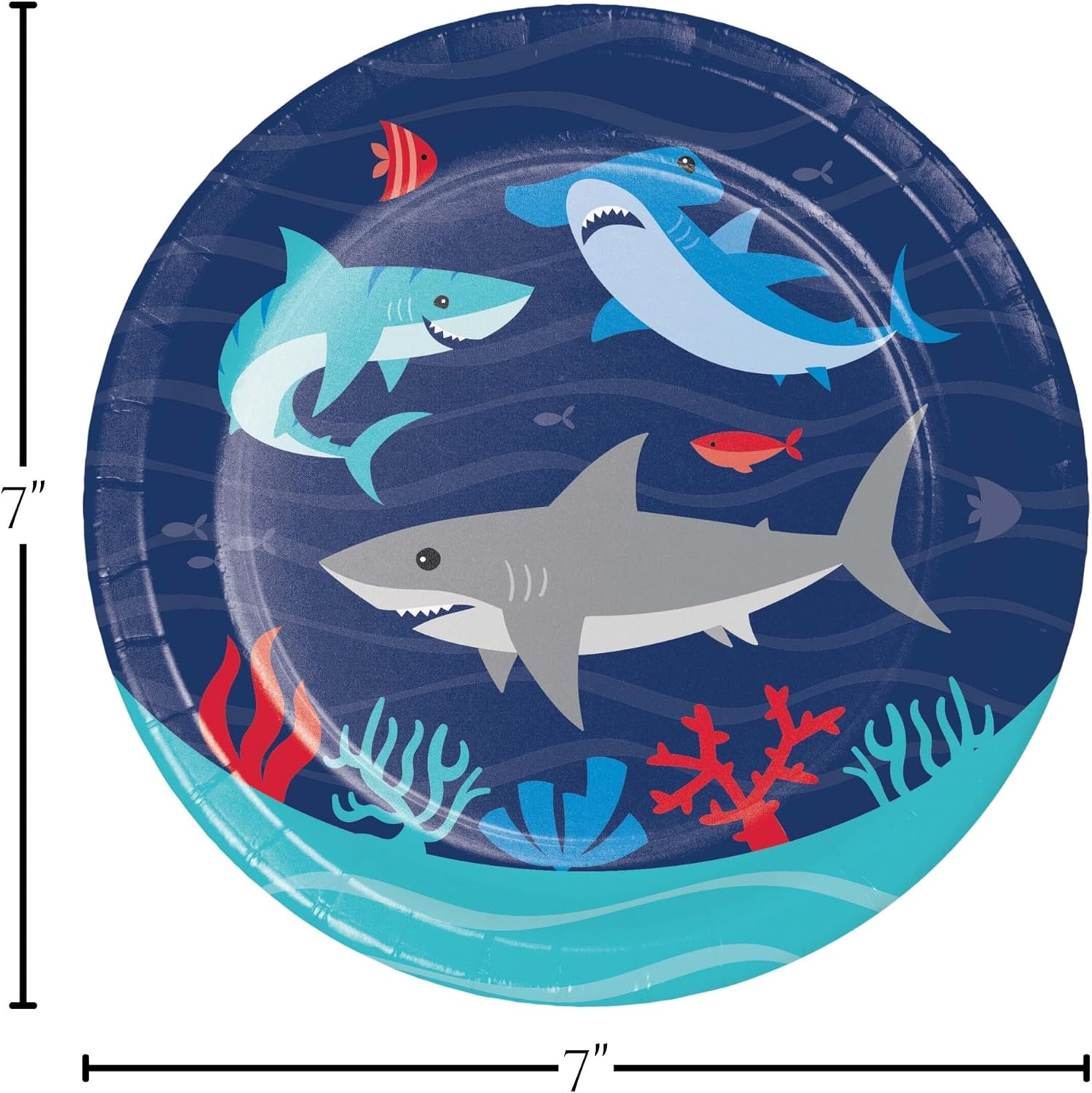 Shark Party Supplies - Shark Bite Shaped Paper Dessert Plates and Chomp Beverage Napkins (Serves 16)