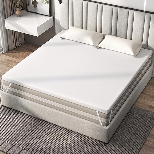 KOMFOTT Cubrecolchón de espuma viscoelástica con gel refrescante de tamaño King, cubrecolchón de cama de 3 pulgadas con correas elásticas