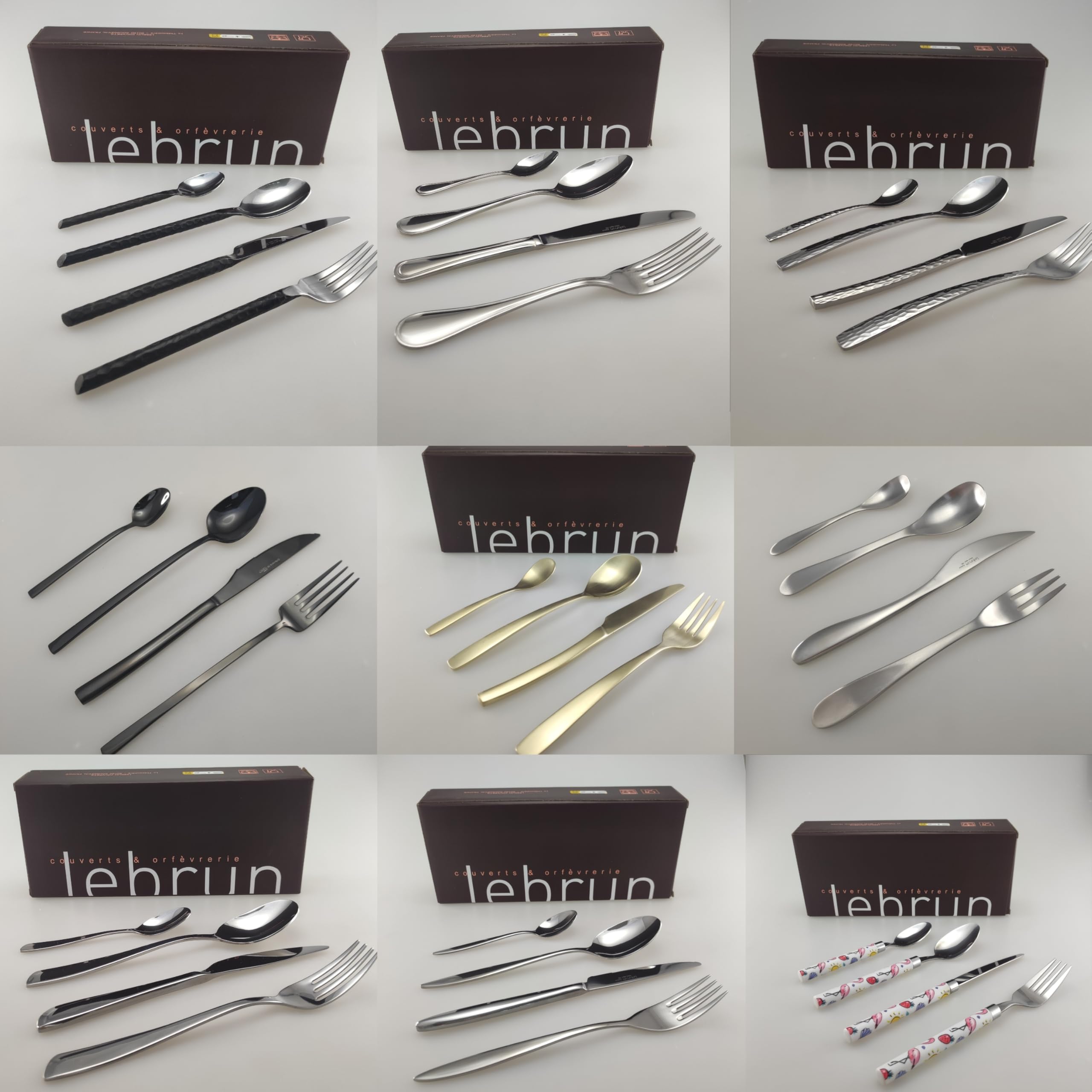 Lebrun Cubiertos BAMBOU – Cubertería de 24 piezas – Vajilla para 6 personas – Juego de 6 tenedores, 6 cuchillos de mesa, 6 cucharadas, 6 cucharaditas – Diseño moderno – Marca francesa