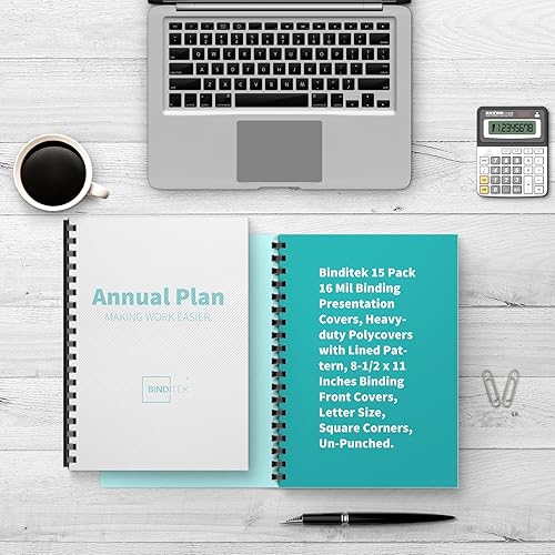 Miniatura 5 de Binditek Paquete de 15 fundas de presentación de encuadernación de 16 mil, cubiertas poliméricas pesadas con patrón forrado, cubiertas frontales de